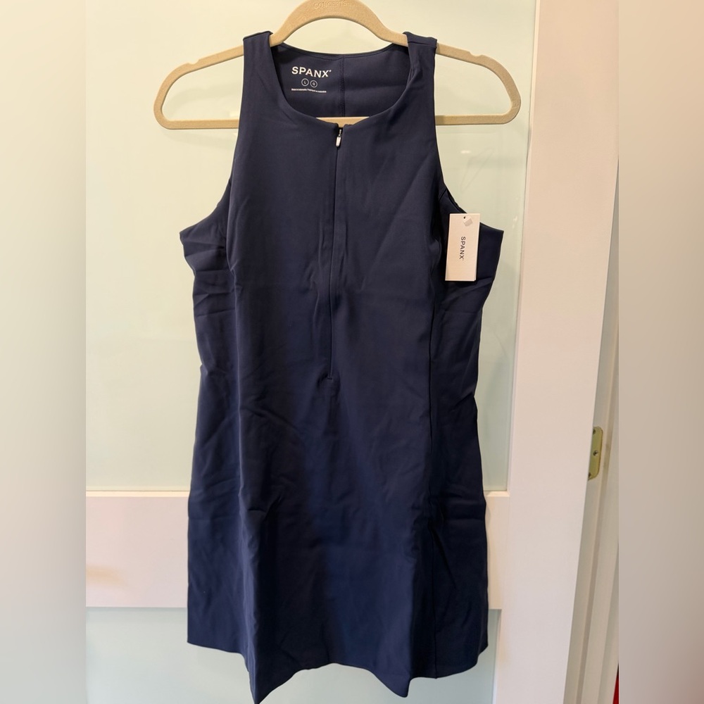 NWT SPANX Timeless Navy Get Moving Zip Front Dress